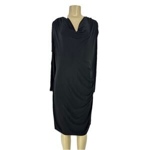 Cache XL Women Peek A Boo Sleeves Pullover Black Sheath Dress Pleated 53-20